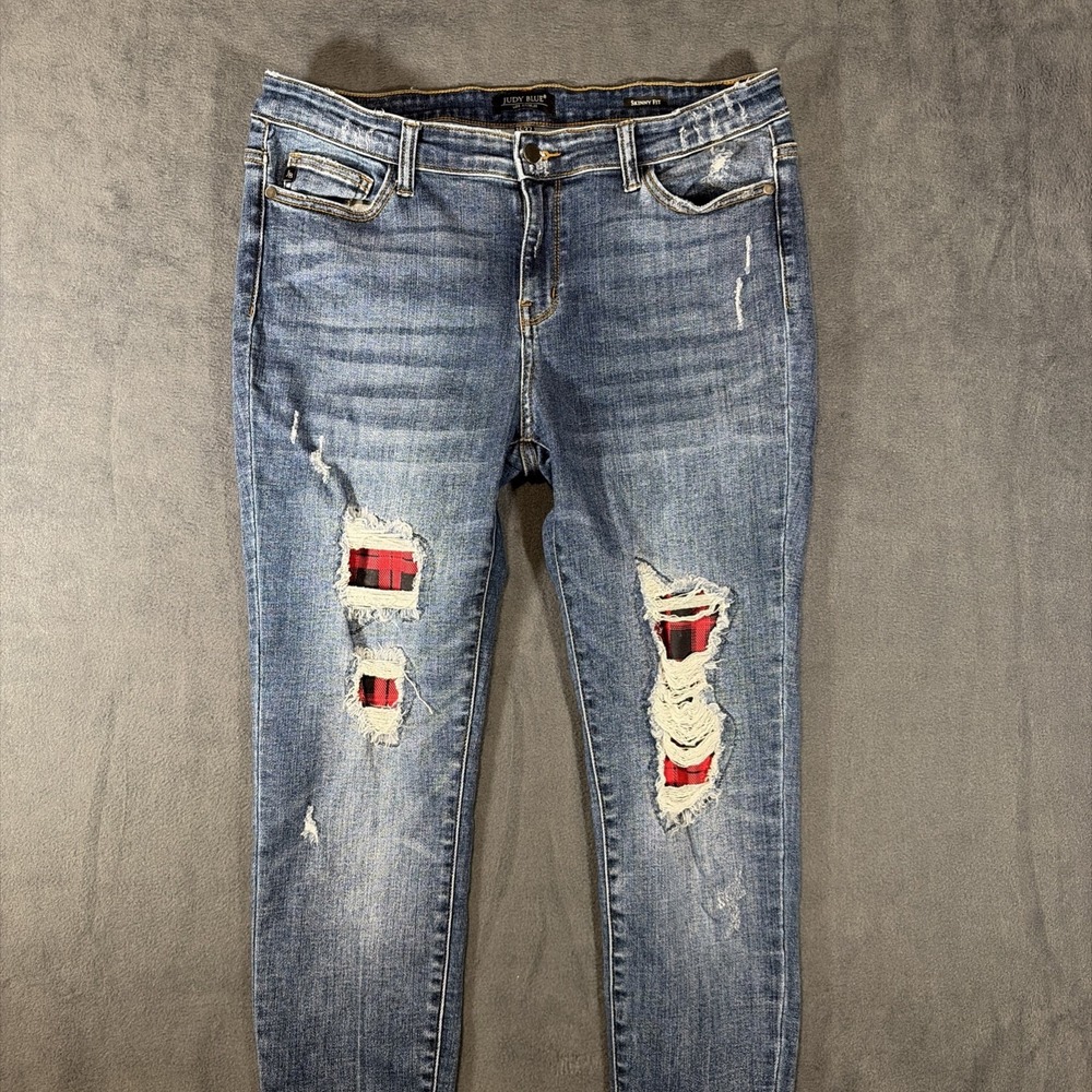 Judy Blue Jeans Womens 15/32 Skinny Fit Stretch Distressed Flannel Patch See Pic